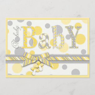 Invitación Baby Shower de puntos gris amarillo bebé