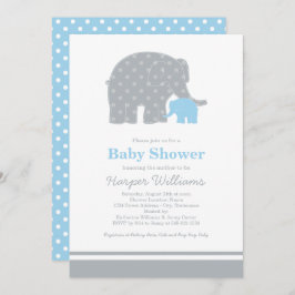 Invitación Baby Shower de puntos grises azules del elefante m