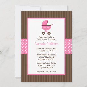 Invitación Baby Shower de puntos rayados de la portadora marr