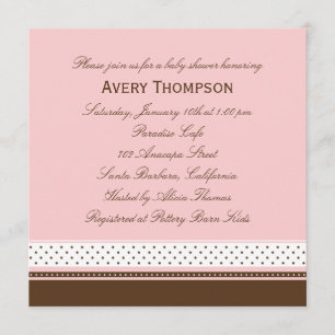 Invitación Baby Shower de puntos y rayas - rosa