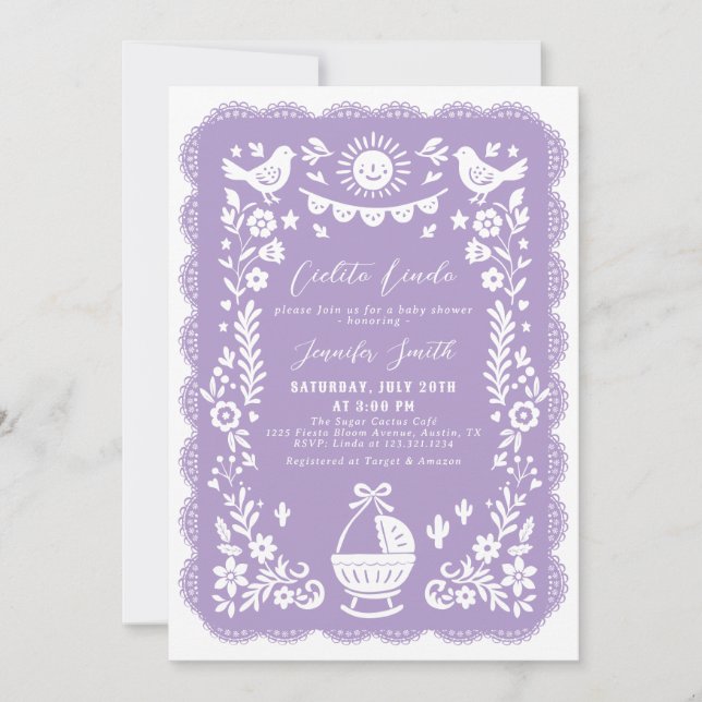 Invitación Baby Shower de Purple Cielito Lindo (Anverso)