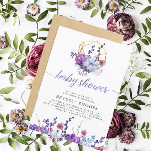 Invitación Baby Shower de Purple Floral Succulum