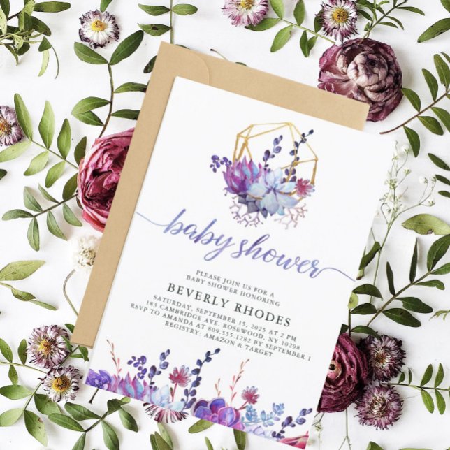 Invitación Baby Shower de Purple Floral Succulum (Subido por el creador)