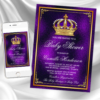 Invitación Baby Shower de Purple Gold Prince