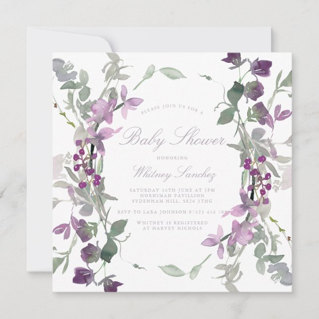 Invitación Baby Shower de Purple & Lilac Wildflowers Square (Anverso)