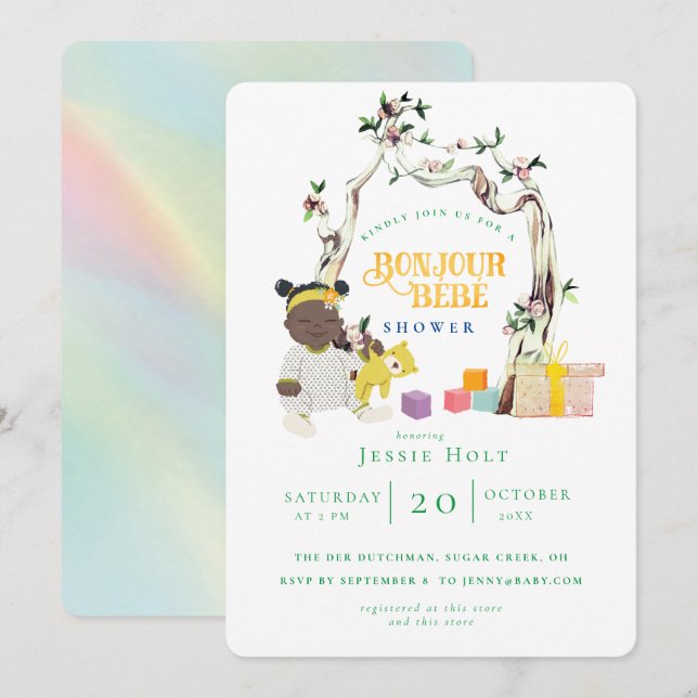 Invitación Baby Shower de Rainbow and Sunshine Bonjour (Anverso / Reverso)