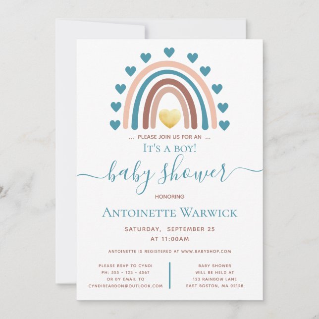 Invitación Baby Shower de Rainbow Blue Boho (Anverso)