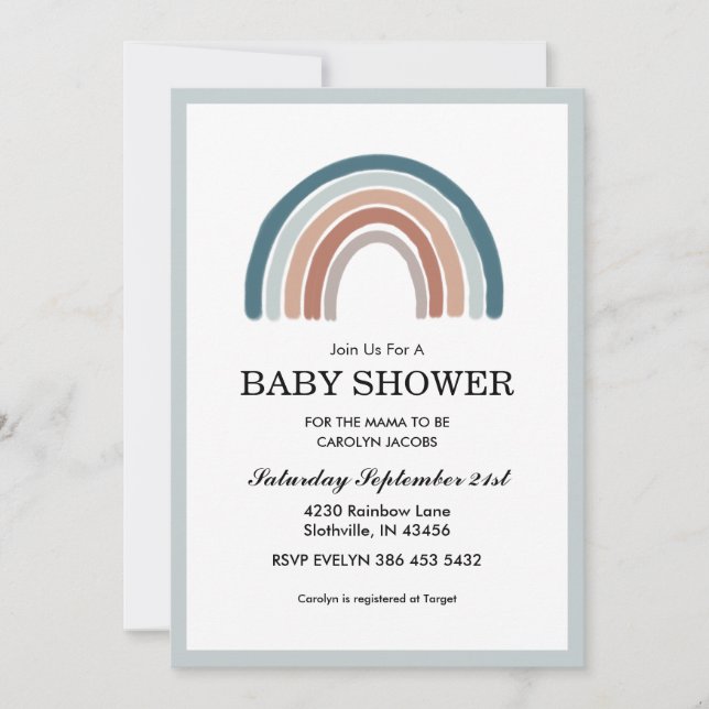 Invitación Baby Shower de Rainbow Blue Boy (Anverso)