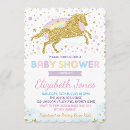 Invitación Baby Shower de Rainbow Gold Unicorn / Estrellas má