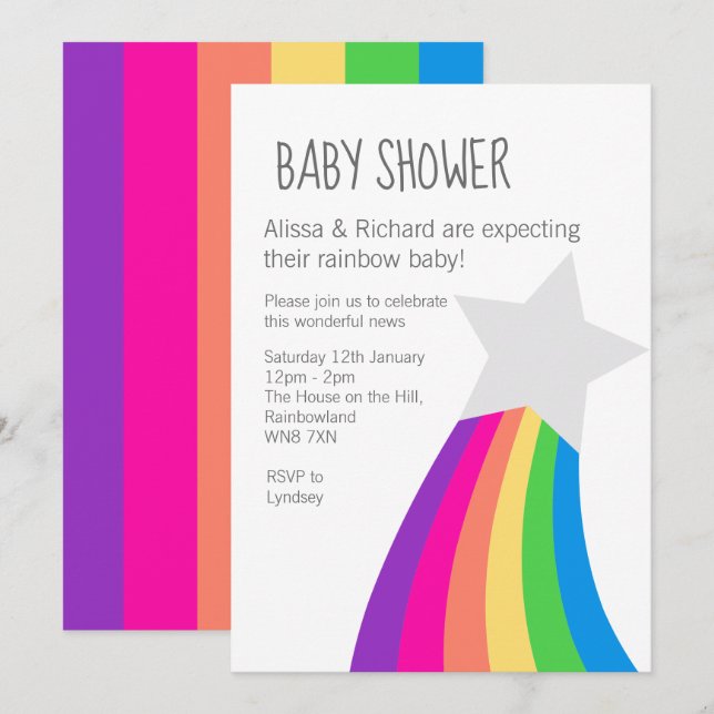 Invitación Baby Shower de Rainbow Star (Anverso / Reverso)