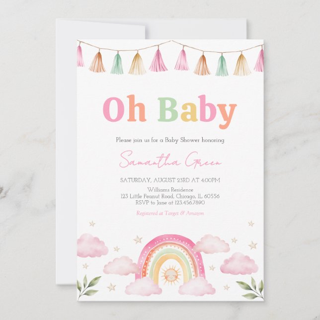 Invitación Baby Shower de Rainbow Sunshine (Anverso)