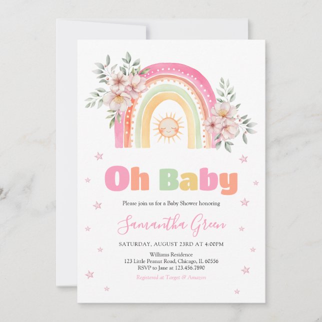 Invitación Baby Shower de Rainbow Sunshine (Anverso)