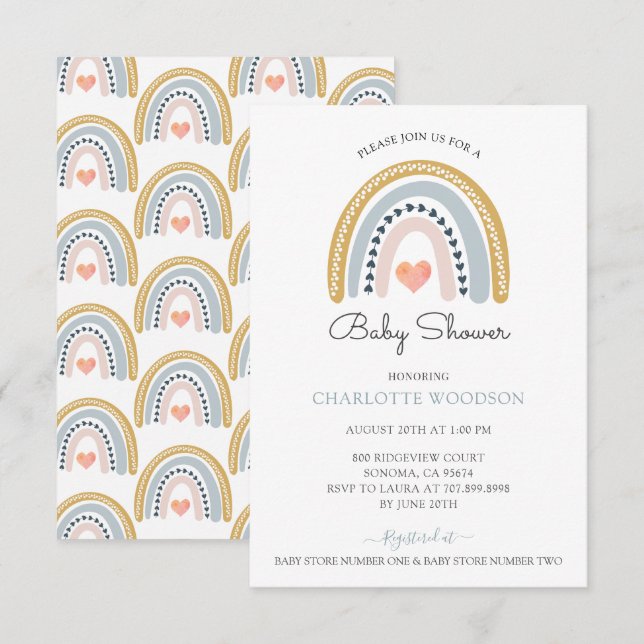 Invitación Baby Shower de Rainbow Watercolor Boy (Anverso / Reverso)