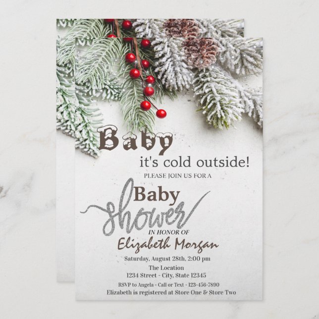 Invitación Baby Shower de ramas de árbol de pino (Anverso / Reverso)