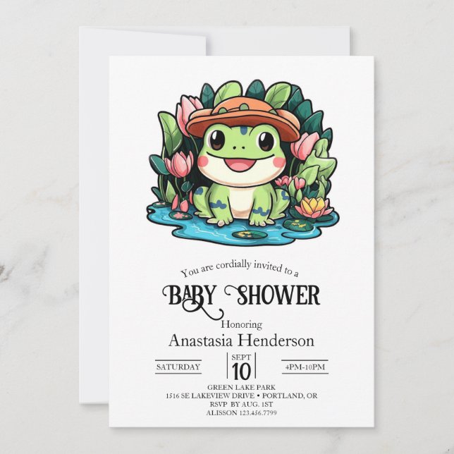 Invitación Baby Shower de rana (Anverso)