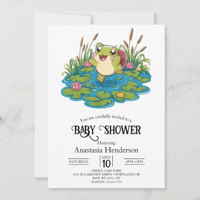 Invitación Baby Shower de rana adorable cute (Anverso)