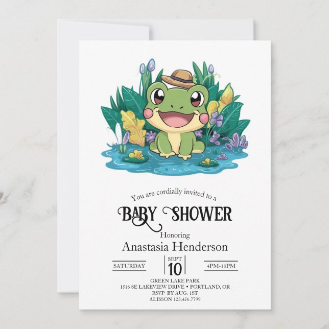 Invitación Baby Shower de rana de Bonito encantada (Anverso)