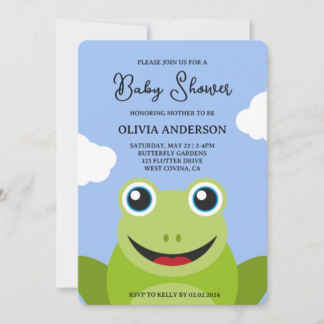 Invitación Baby Shower de rana de Personalizado lindo (Anverso)