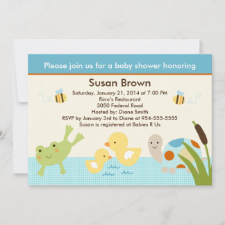 Invitación Baby Shower de rana en estanque/tortuga