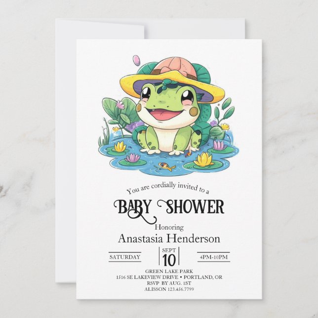 Invitación Baby Shower de rana mágica (Anverso)
