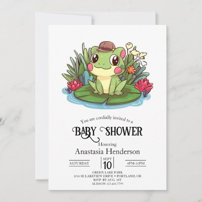 Invitación Baby Shower de rana mística encantada (Anverso)