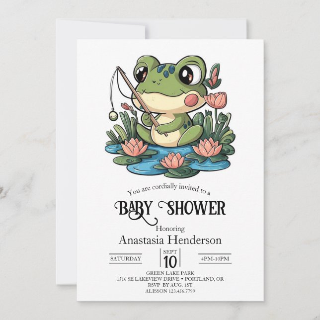 Invitación Baby Shower de rana simple y caprichosa (Anverso)