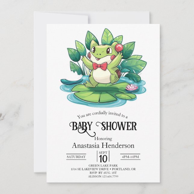 Invitación Baby Shower de rana simple y elegante (Anverso)