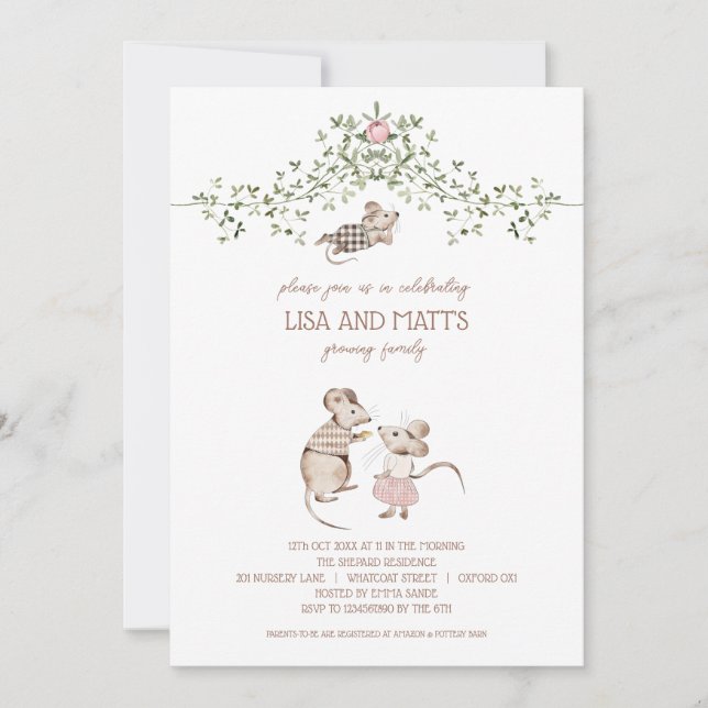 Invitación Baby Shower de ratones (Anverso)