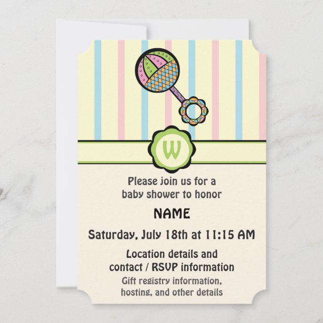 Invitación Baby Shower de Rattle simplemente dulce (Anverso)