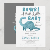 Invitación Baby Shower de Rawr Blue Dinosaur QR Co