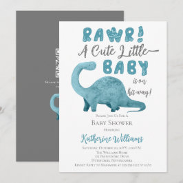 Invitación Baby Shower de Rawr Blue Dinosaur QR Co