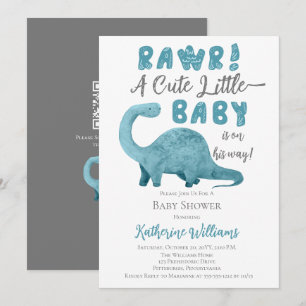 Invitación Baby Shower de Rawr Blue Dinosaur QR Co