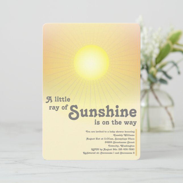 Invitación Baby Shower de Ray of Sunshine Sun (Anverso de pie)