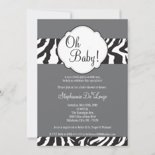Invitación Baby Shower de raya gris negro 5x7