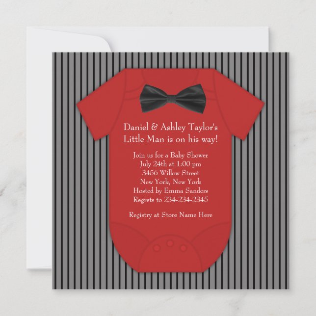 Invitación Baby Shower de raya roja y negra (Anverso)