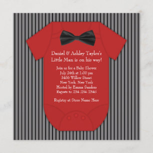 Invitación Baby Shower de raya roja y negra