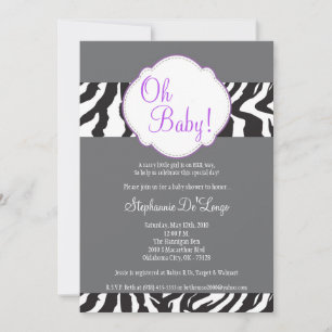 Invitación Baby Shower de rayas de cebra gris 5x7