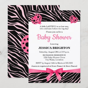 Invitación Baby Shower de rayas de cebra rosada