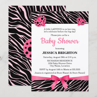 Invitación Baby Shower de rayas de cebra rosada