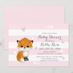 Invitación Baby Shower de rayas rosadas Heart Fox