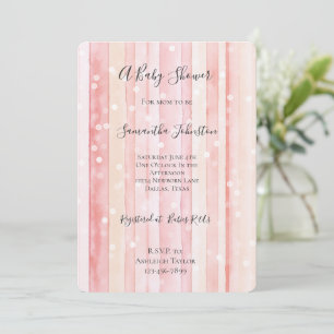 Invitación Baby Shower de Rayas Rosadas y Lunares Blancos Fem
