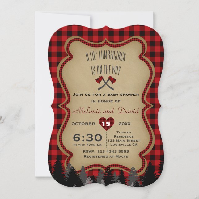 Invitación Baby Shower de Red Buffalo Little Lumbe (Anverso)