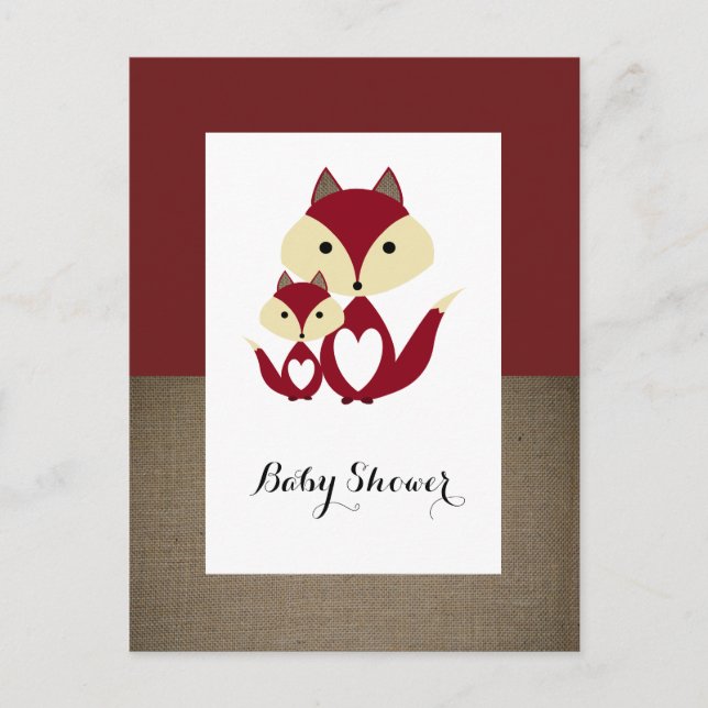 Invitación Baby Shower de Red Fox Burlap (Anverso)