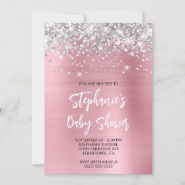 Invitación Baby Shower de registro en línea de glam rosado y 
