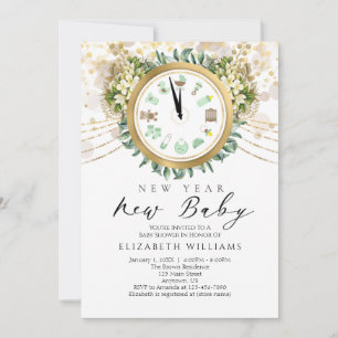 Invitación Baby Shower de reloj de Recién nacido de Año Nuevo