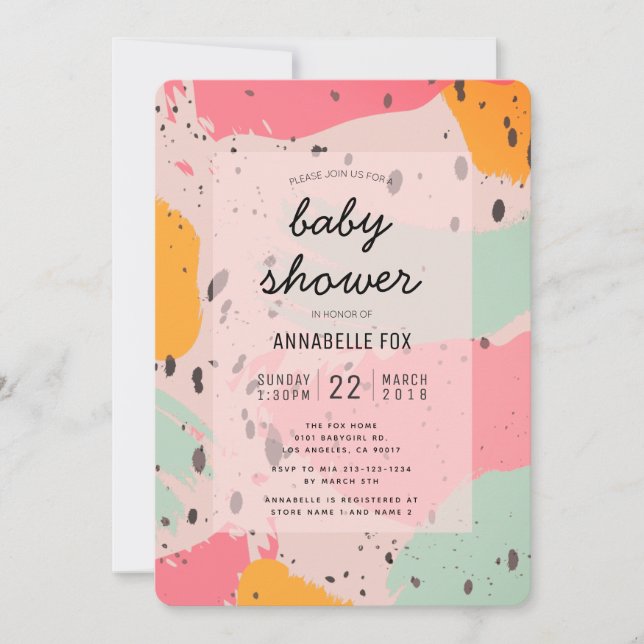 Invitación Baby Shower de resumen turquesa rosa (Anverso)