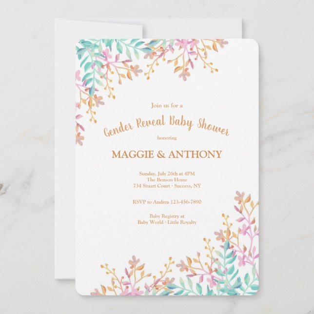 Invitación Baby Shower de revelación de género (Anverso)