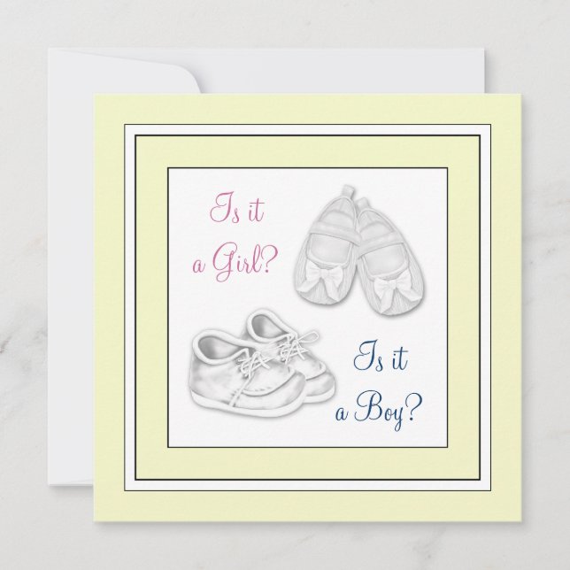 Invitación Baby Shower de revelación de género amarillo (Anverso)