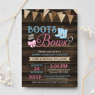 Invitación Baby Shower de Revelación de Género con Botas o La
