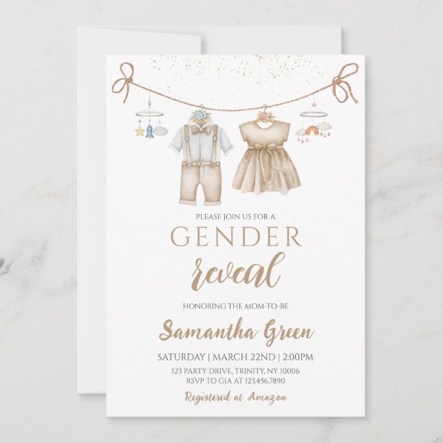 Invitación Baby Shower de Revelación Neutral de Género (Anverso)